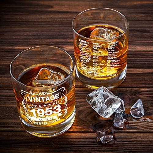 Voas antiquadas de 1953 Informações antigas de 1953 10,25 onças de uísque rochas de vidro -70º aniversário com perfeição-70 anos presentes de bourbon scotch lowball antiquado-1pcs