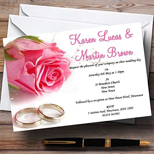 O card zoo lindo rosa rosa e anéis convites de recepção personalizados