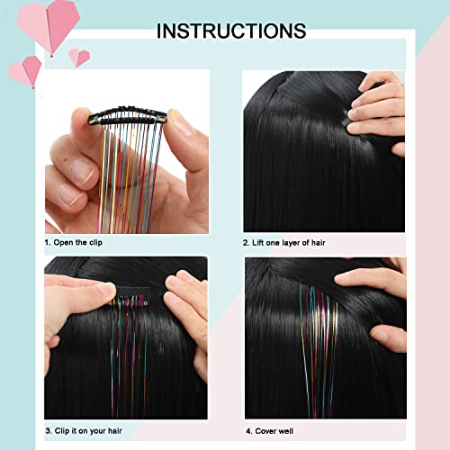 6 peças Clipe em cabelo resistente ao calor 23,6 polegadas Fairy Pink Hair Tinsel Clip em extensões de cabelo de ponta,