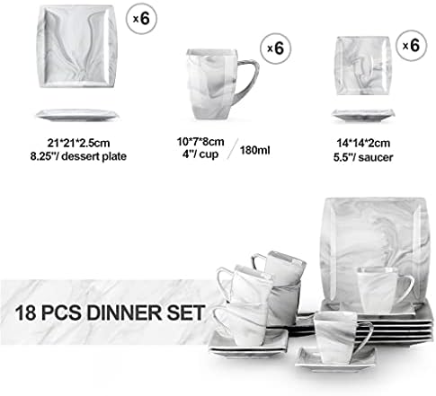 Zlxdp 18/36pcs de mármore porcelana cinza conjuntos de drinques de cerâmica com xícaras de café, pires e placas de sobremesa para 6 pessoas