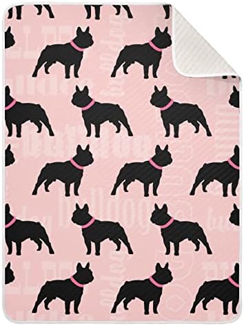 Cobertor de arremesso de algodão rosa preto de bulldog para bebês, recebendo cobertor, cobertor leve e macio para berço, carrinho, cobertores de berçário, 30x40 em rosa