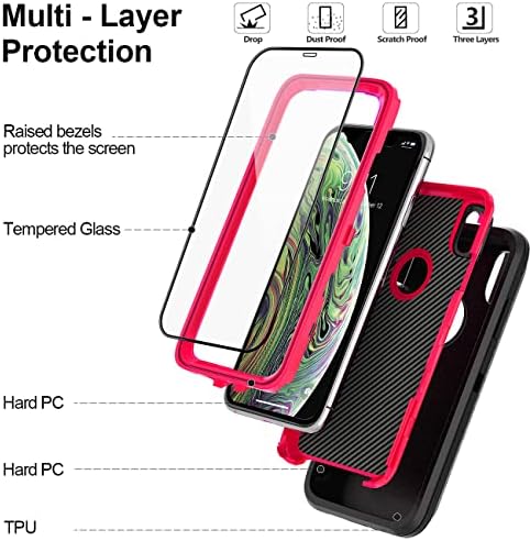 BYPABOX para iPhone XS Max Case com 2 vidro temperado de protetor de tela, cobertura de proteção completa, capa de