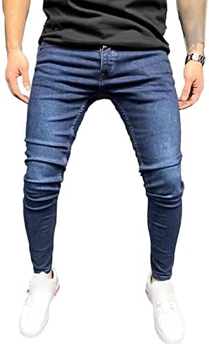 Jeans magros e magros de masculino, calça de jeans de perna reta de pernas retas clássicas de lápis retro jeap jean