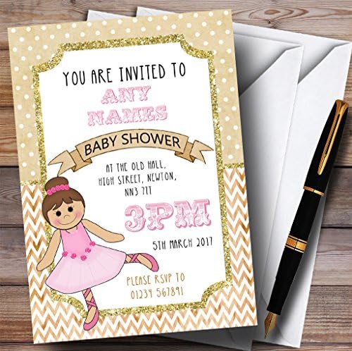O card zoo ballelerina ballet glitter Gold Girls convites convites para chá de bebê
