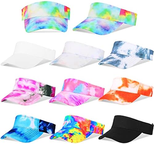 10 PCs Tie Dye Sun Visores para mulheres gradiente colorido de viseira de viseira