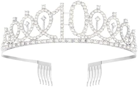 Faixa de 10 anos e tiara para meninas, 10 e fabulosa faixa de glitter e coroa de aniversário, feliz 10º aniversário presentes para