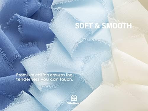 Fita de seda de chiffon vitalizart 1,5 x 21yd handmade desgastada borda branca fitas azuis empoeirada para embrulho de
