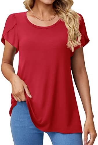 Diliuxing feminino 2023 Summer Manga curta camisetas casuais Crew Tunic túria de túnica solta Blusa diária básica