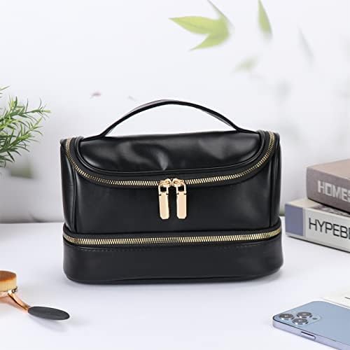 Bolsa de maquiagem de viagem Umumpingg bolsa de maquiagem dupla para mulheres, bolsa de cosméticos portátil à prova d'água, máscara