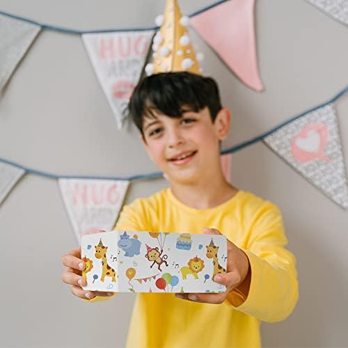Papel de embrulho de aniversário para crianças meninos meninos, animais design de festas papel embrulhado para chá de bebê de aniversário,