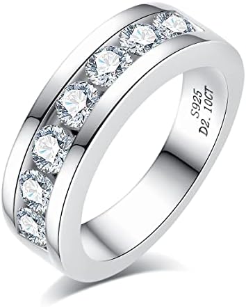 Anel da aliança de casamento da eternidade moissanita para homens, 2CTTW D Conjunto de canais de diamante de laboratório