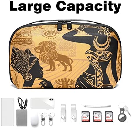 Organizador eletrônico Small Travel Cable Organizer Bag para discos rígidos, cabos, carregador, USB, cartão SD, artes africanas e animais africanos de arte vintage
