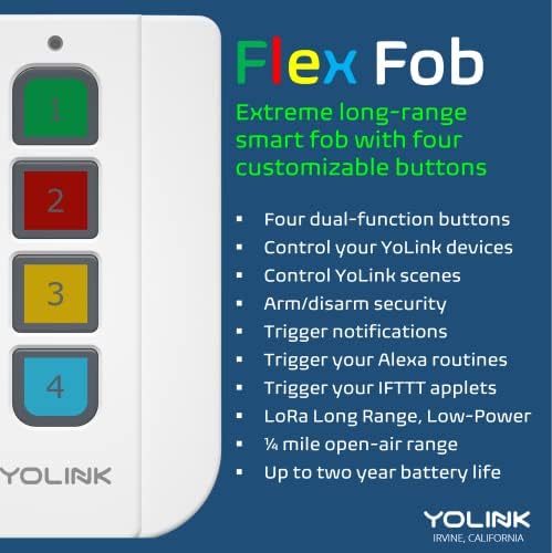 FLEXFOB 4-Button Smart FOB, até 8 funções, Alexa Rotines e IFTTT Applets, botões inteligentes, hub incluído