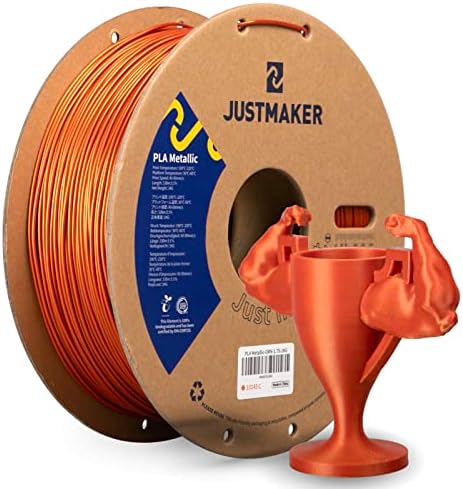 Justmaker PLA Filamento da impressora 3D de acabamento metálico, filamento metálico sem tinta, precisão dimensional +/- 0,03mm, 1,75 mm, atualize o bobo de papelão, ajuste a maioria da impressora FDM, 1 kg, laranja, laranja