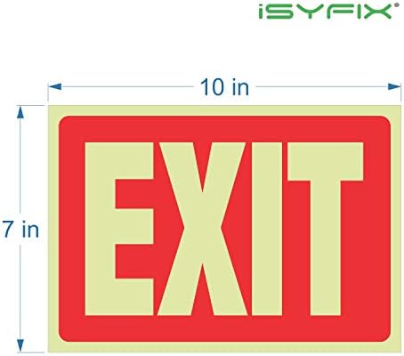 Isyfix Exit Glow in the Dark Sign Setors Vermelho - 2 pacote de 10x7 polegadas - Vinil fotoluminescente, laminado para