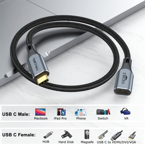 Cabo de extensão USB C 1,5 pés, cabo de extensor USB tipo C, USB C a USB C masculino para fêmea 100w Carregamento rápido 10 Gbps