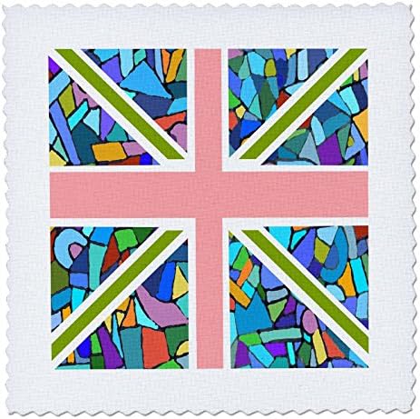 3drose qs_58320_2 Blue Mosaic Union Jack Bandeira English Great Britain Reino Unido Inglaterra Design Patriótico Quilt Square,