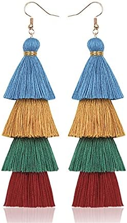 CoadiPress Brincos coloridos de borla para mulheres meninas adolescentes Bohemian 3 camadas de camada longa pom pom briols