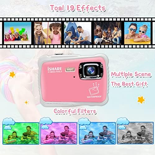 Câmera infantil à prova d'água, câmera digital à prova d'água de 21mp 1080p com 2 LCD 8X Digital Zoom Flash e Mic for