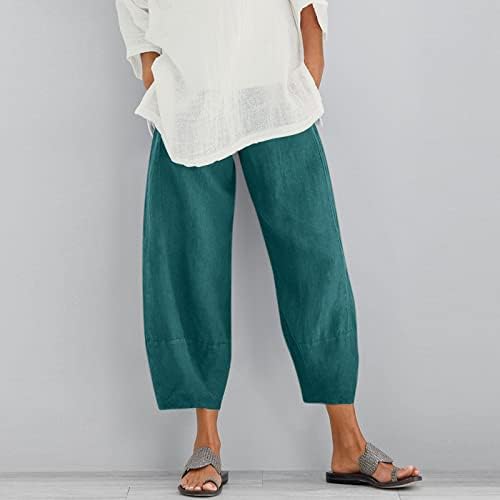 Calça de verão para mulheres algodão linho da cintura elástica calças leves casuais retro Flowear Presta