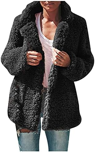 Jaqueta leve feminina feminina feminina de moda casual lapela solta suéter de blusa sólida de manga comprida