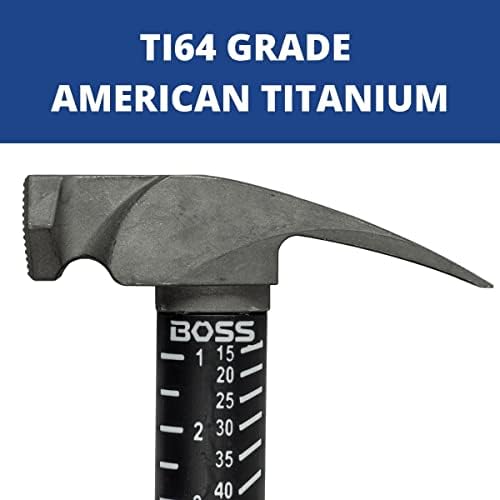 Boss Hammer Construction Grade Ti64 Titanium Hammer com alça de fibra de vidro que absorve fibra resistente-12 oz, garra sem deslizamento,