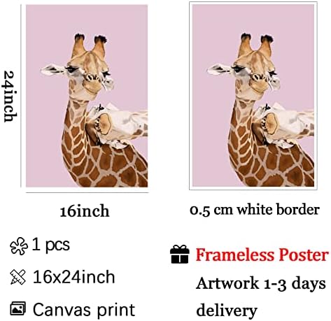 Giraffe Canvas Wall Art Nursery Posters de animais para crianças girafa fofa impressão animal estampas de animais engraçadas Tela de girafa selvagem pintura de animais selvagens Giraffe Picture Artwork para berçário 16x24inch sem quadro