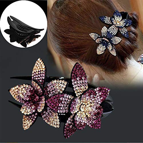 5 PCS PCS Double Flower Rhinestone Clipe de cabelo elegante Acessórios para cabelos longos jóias adultas para mulheres