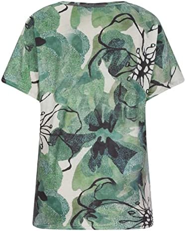 Tee gráfico de outono de verão feminino 2023 Roupas de manga curta Visagem de algodão V de pescoço Camiseta casual para feminino 4i 4i