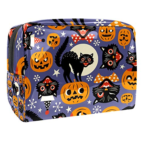 Leveis Halloween Black Cat com abóbora PVC Bags cosméticos Maquiagem Bolsa de bolsa de zíperes de zíper para mulheres viajar banheiro