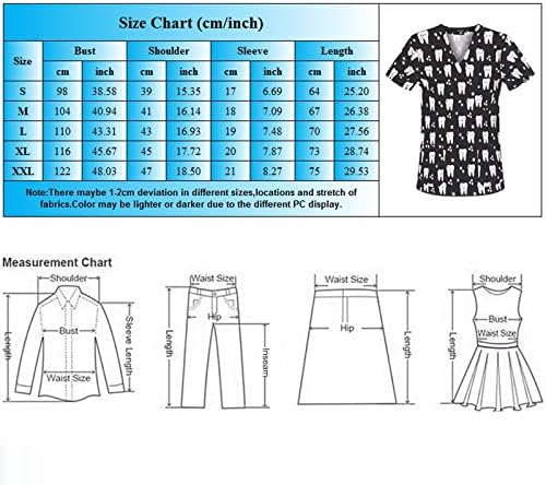 Scrubs tops para mulheres, impressão de flores V pescoço de manga curta PLATA camisa de camisa de camisa Tops para o padrão de mulheres