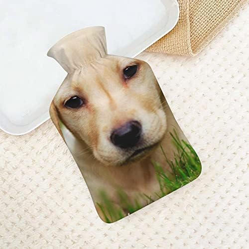 Garrafa de água quente de cachorro amarelo com tampa macia para compressa quente e terapia a frio alívio da dor 6x10.4in