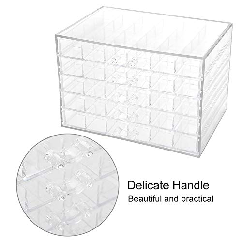 Caixa de armazenamento da arte da unha, 120 grades sequência de manicure decoração de shiestone gem contêiner transparente soluções de caixa vazia com design de alça 8,5 x 6,3 x 5,9 polegadas