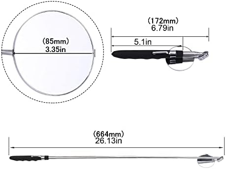 Espelho de inspeção espelho redondo telescópico de 20 lb ímã telescópico, ferramenta de inspeção de espelho redonda de 85 mm/50mm