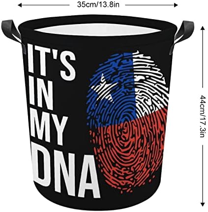 Está no meu DNA Chile Flag Basket Horting Saco de lavar bolsa de armazenamento de armazenamento dobrável com alças