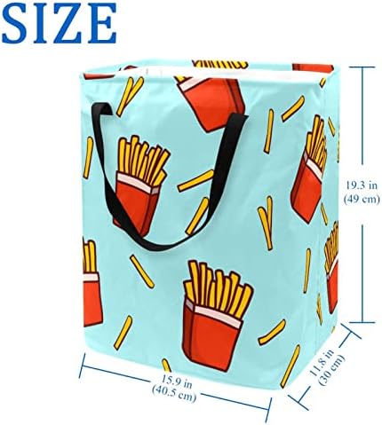 Fast Food Fries francesas batata batata impressão cesto de roupa dobrável, cestas de lavanderia à prova d'água de 60L