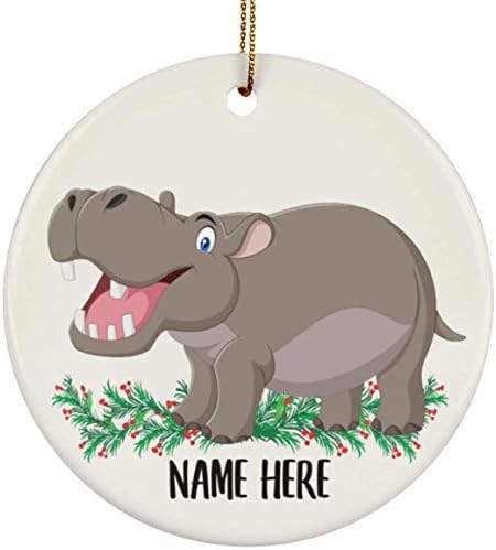 Engraçado Hippopotamus Baby Nome Personalizado Presentes 2023 Cerâmica de Círculos da Árvore de Natal