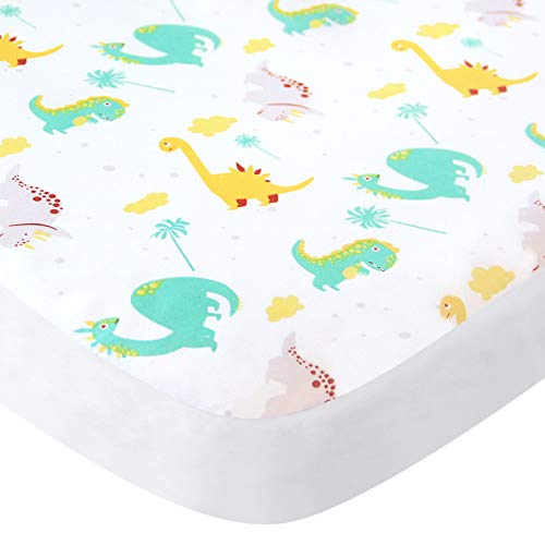 Mini lençóis de berço encaixados em dinossauros compatíveis com graco playard playpen, pacote de tecido respirável e macio e folhas de brincadeira adequadas para meninos ou meninas de uso diário - paraíso de dinossauro