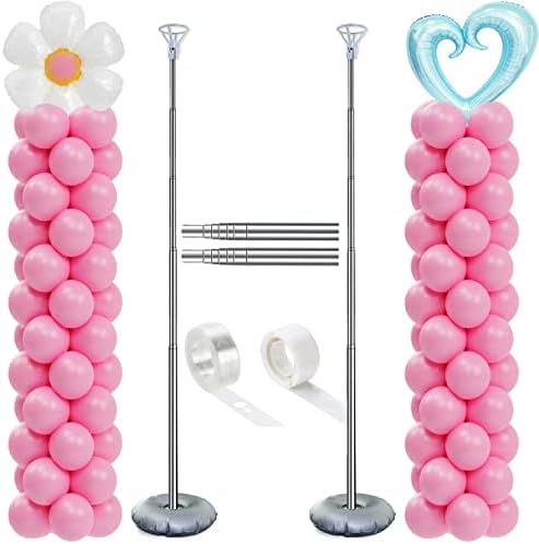 Decojoy Balloon Column Stand Stand de 2, arco de balão ajustável de 7 pés com bases para o chão, kit de montagem de pilares de torre de balão alto para graduação, aniversário, festa, decoração de chá de bebê