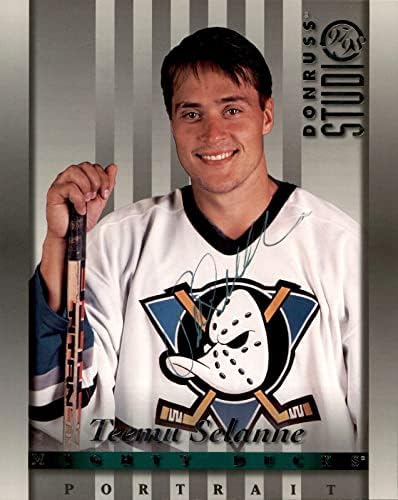 Teemu Selanne assinou Anaheim Mighty Ducks Donruss Studio 8x10 Cartão de foto JSA CoA - fotos autografadas da NHL