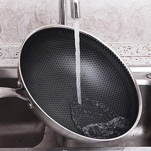 Shypt 304 aço inoxidável wok wok full honeycomb sem fumar sem fumante indução de fogão a gás universal universal frite o pote de