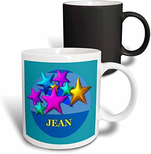 3drose vibrante estrelas coloridas no fundo azul personalizado com o nome Jean, caneca de cerâmica, 11 onças