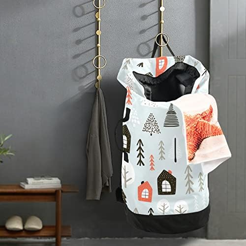 Backpack de lavanderia de árvore de Natal Backpack Saco de lavanderia pesada com tiras de ombro Viagem Bolsa de lavanderia dobrável