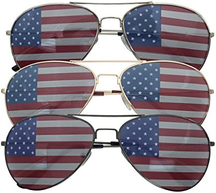 GrinderPunch 3 pacote de pacote de óculos americanos em massa - óculos de sol American Flag Aviator - cores variadas