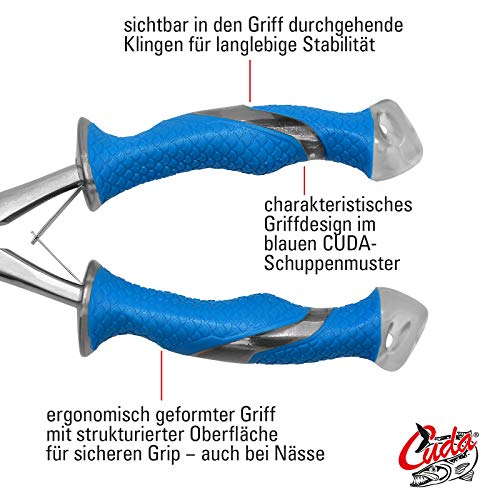 Alicate de nariz de agulha longa da CUDA com crimper e titânio integrado, fluorocarbono e cortadores mono, azul, 10,25 polegadas,
