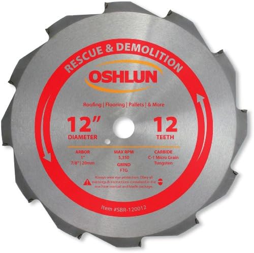 Oshlun SBR-120024 Blade de serra de FTG de 24 polegadas de 12 polegadas com árvore de 1 polegada para resgate e demolição