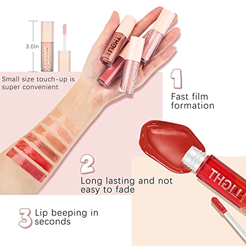 Newbang 6 cores Conjunto de gloss, destaques e batom líquido Shimmer, lips de brilho à prova d'água de longa duração Conjunto de brilho labial sem bastão Gloss aveludado com cores ricas em cores variadas para meninas e mulheres