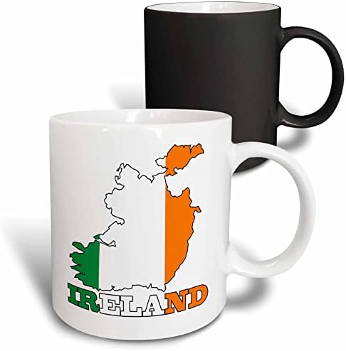 3drose Mug_63165_4 A bandeira da República da Irlanda no mapa de contorno do país e nome, Irlanda Two Tone Black Caneca, 11 oz, multicoloria