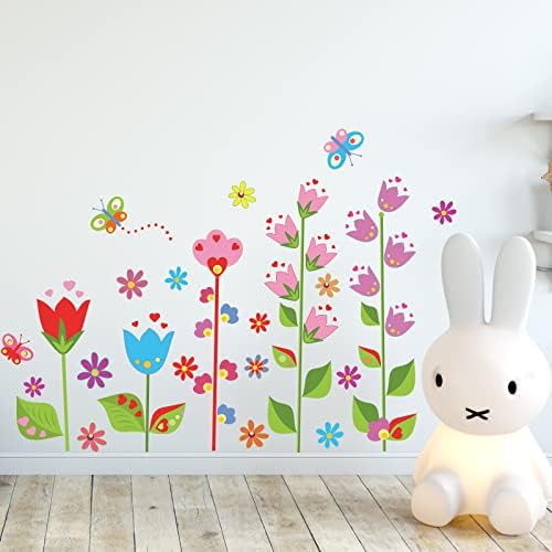 Decalques de parede de flores da primavera jardim de borboletas florais adesivos de parede de parede descasca removível e adesiva de arte para crianças sala de sala de aula de sala de aula decoração de quarto de sala de estar decoração