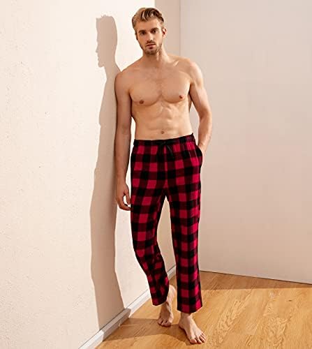 Calças de pijama de flanela masculina de lapasa, xadrez de búfalo algodão Sleep PJ Bottoms M39, xadrez de búfalo vermelho,